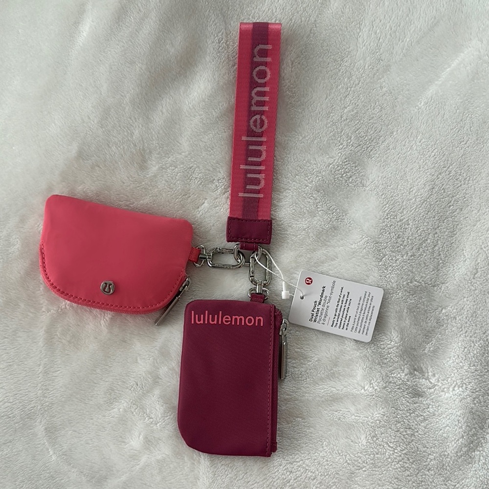 lululemon Pink and Red dual pouch wristlets set